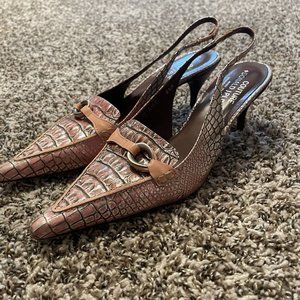 Donald J. Pliner Couture Croc Slingback Pointed Toe Pump Heels 8.5M Pink Leather